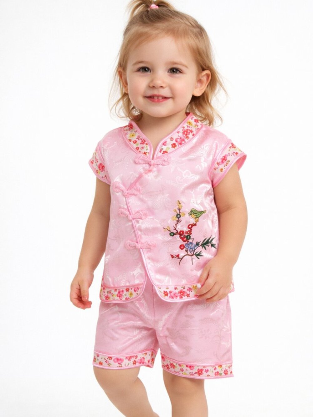 China Doll Girls 2T Floral Pajamas 2 Piece Set Embroidered Pink